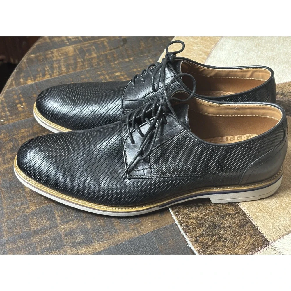 Steve Madden Bader Oxford Shoes 10.5 Black Leather Lace Up Dress Formal